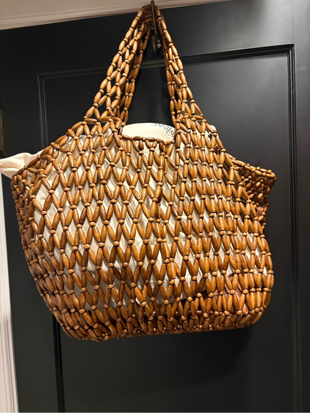 Saint Laurent Brown Woven Wood-Bead Icare medium yacht Tote with Gold YSL Italy - Picture 5 of 15